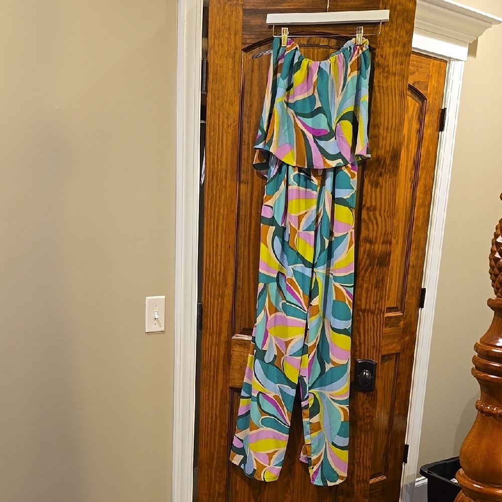 Tyche Blue and Green Jumpsuit with Tropical Flair